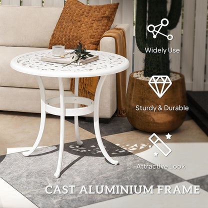 60 cm Round Garden Table, Cast Aluminium Outdoor Patio Table, White
