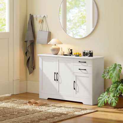 Sideboard with 2 Drawers Modern Storage Cabinet, Kitchen Cupboard with Adjustable Shelf and 3 Doors White