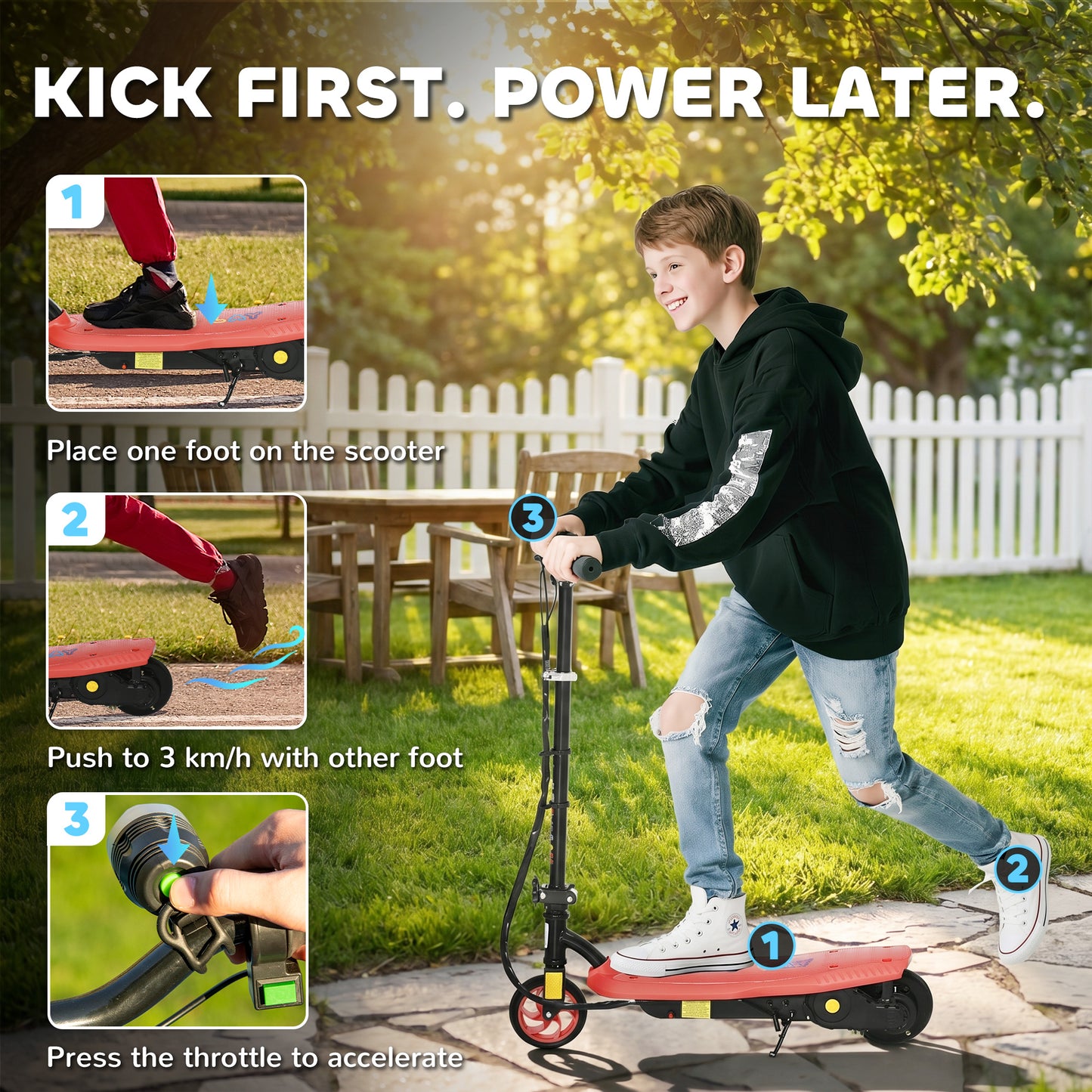 Foldable Electric Scooter, with LED Lights, for Ages 7-14 Years, Red