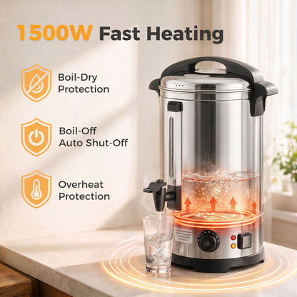 13L Catering Urn, 2500W Stainless Steel Hot Water Boiler Dispenser with Thermostat, Keep Warm Function and Easy Pour Tap