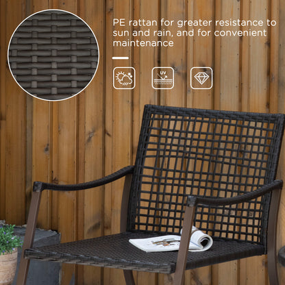 Rattan Bistro Set, 3 Pieces Wicker Garden Furniture Set with Rocking Chairs and Round Glass Top Coffee Table