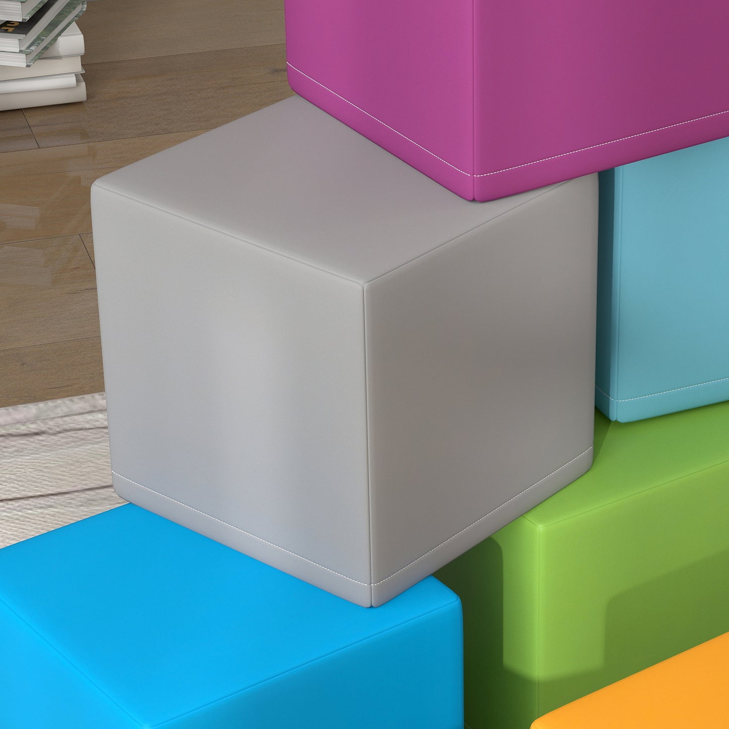 12 PCs Soft Play Blocks, Soft Foam Toy, Building and Stacking Blocks for Kids, Grey