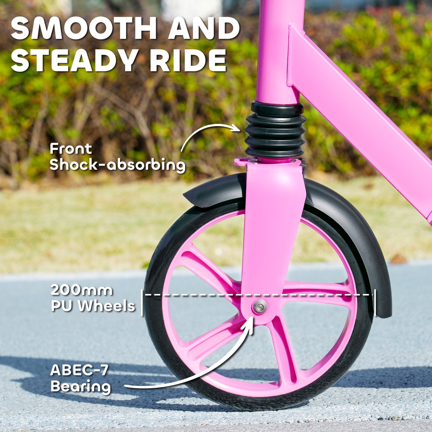 Foldable Kids Scooter with Adjustable Handlebar, 200mm Big Wheel, Rear Fender Brake, for Ages 6-12 Years, Pink