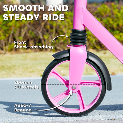 Foldable Kids Scooter with Adjustable Handlebar, 200mm Big Wheel, Rear Fender Brake, for Ages 6-12 Years, Pink