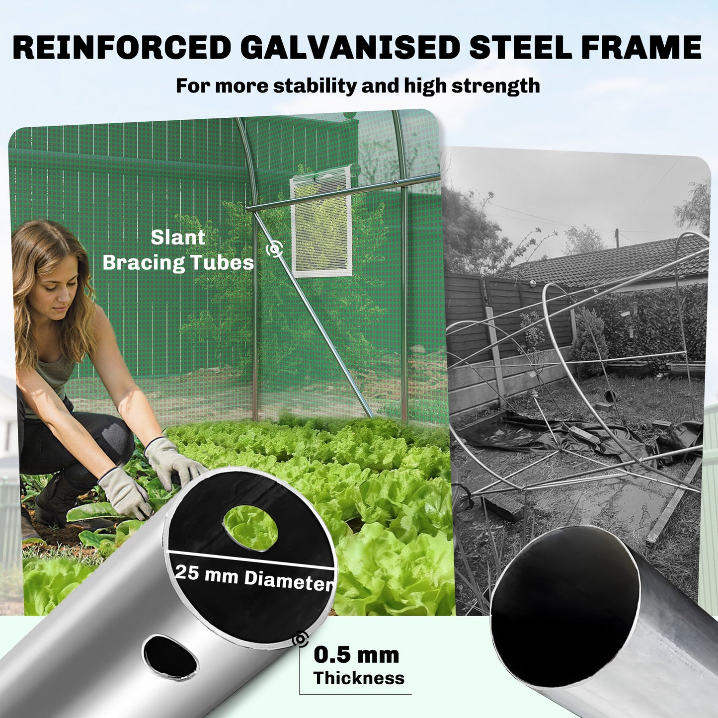 2 x 3 m Walk-in Polytunnel Greenhouse with Hinged Door and 6 Roll Up Mesh Windows, Garden Tunnel Warm House Tent, Green