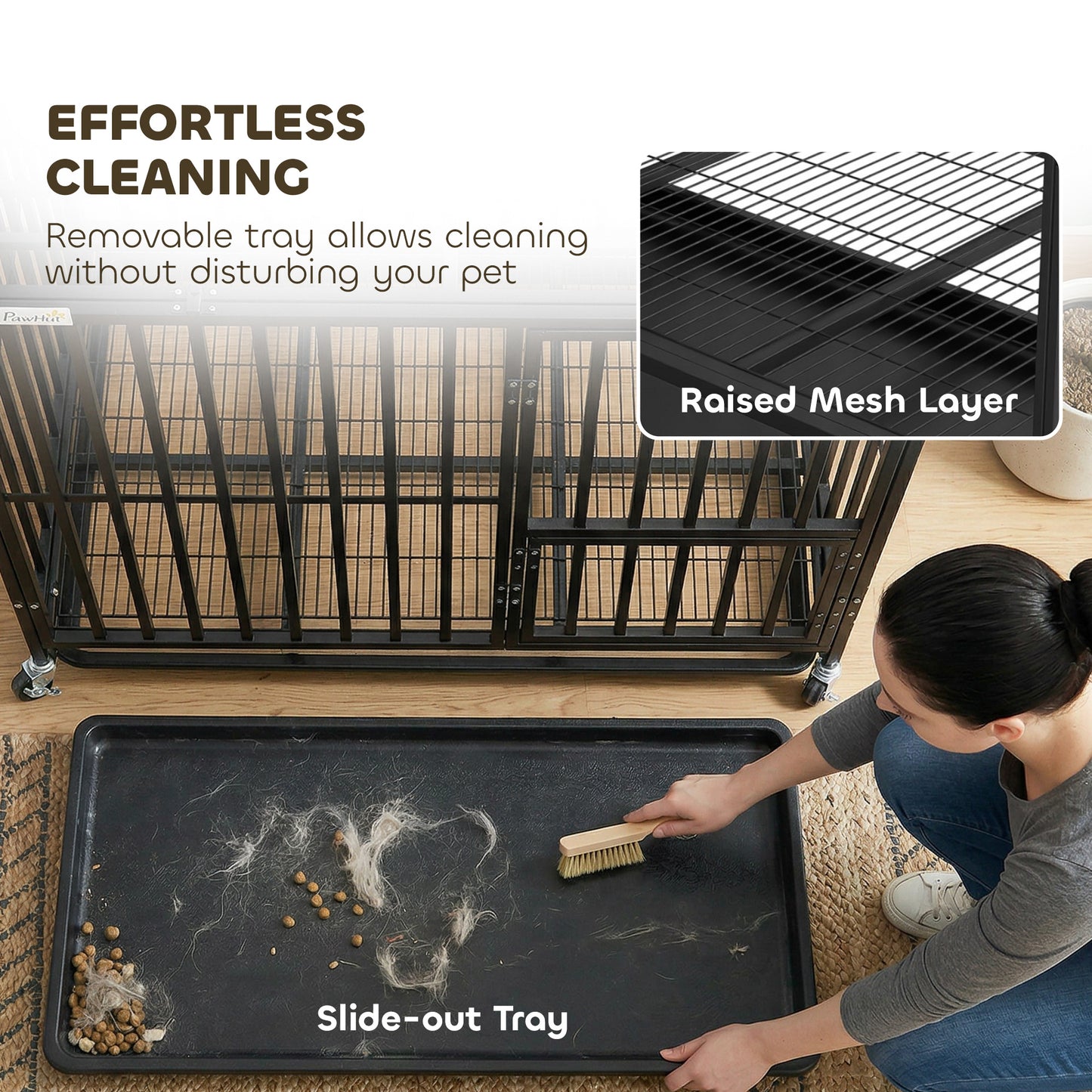 Heavy Duty Dog Crate, Dog Cage with Wheels for Small Medium Breeds, Metal Pet Kennel with Removable Tray