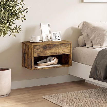 Set of Two Floating Bedside Tables - Rustic Brown