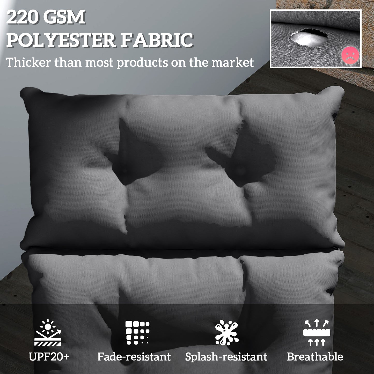 Sun Lounger Cushion Only, 190 x 56 x 10 cm Garden Lounge Chair Cushion, UPF20+ 220gsm Fabric