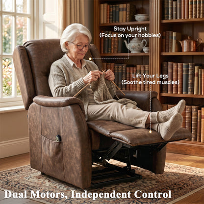 Power Lift Recliner Chair, Dual Motor Electric Lift Chair for Elderly with Remote Control, Brown