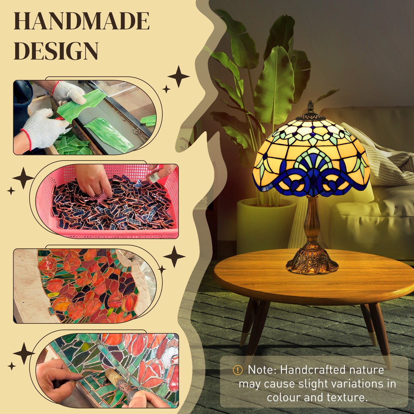 Tiffany Stained Glass Table Lamp, Handmade Antique Bedside Lamp for Bedroom, Living room, Home, Nightstand