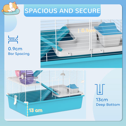 6 Tier Hamster Cage, Small Animal Cage with Tubes, Exercise Wheel, Ramps, Hut, Food Dish, Water Bottle, Light Blue