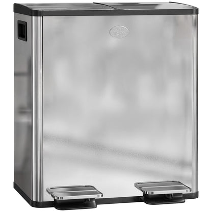 40L Dual Compartment Stainless Steel Bin, with Deodoriser Holders - Silver Tone