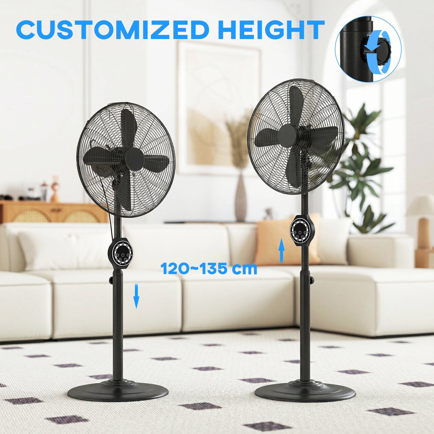 41 cm Metal Pedestal Fan with Oscillating, Adjustable Height Black