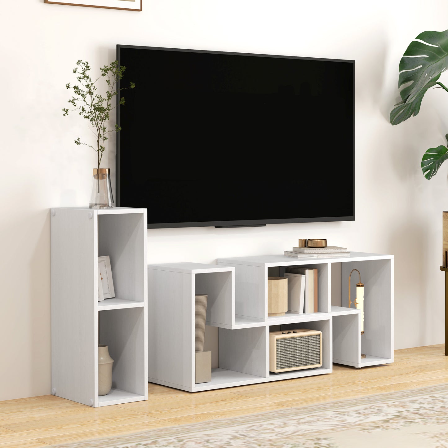 Three-Block Modular TV Stand - White Wood-Effect