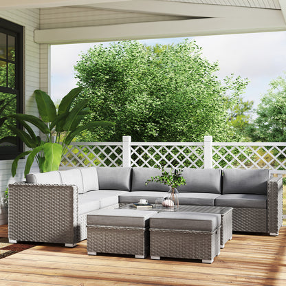 6 Pieces Outdoor PE Rattan Wicker Corner Sofa Set with 10cm Thick Padded Cushions