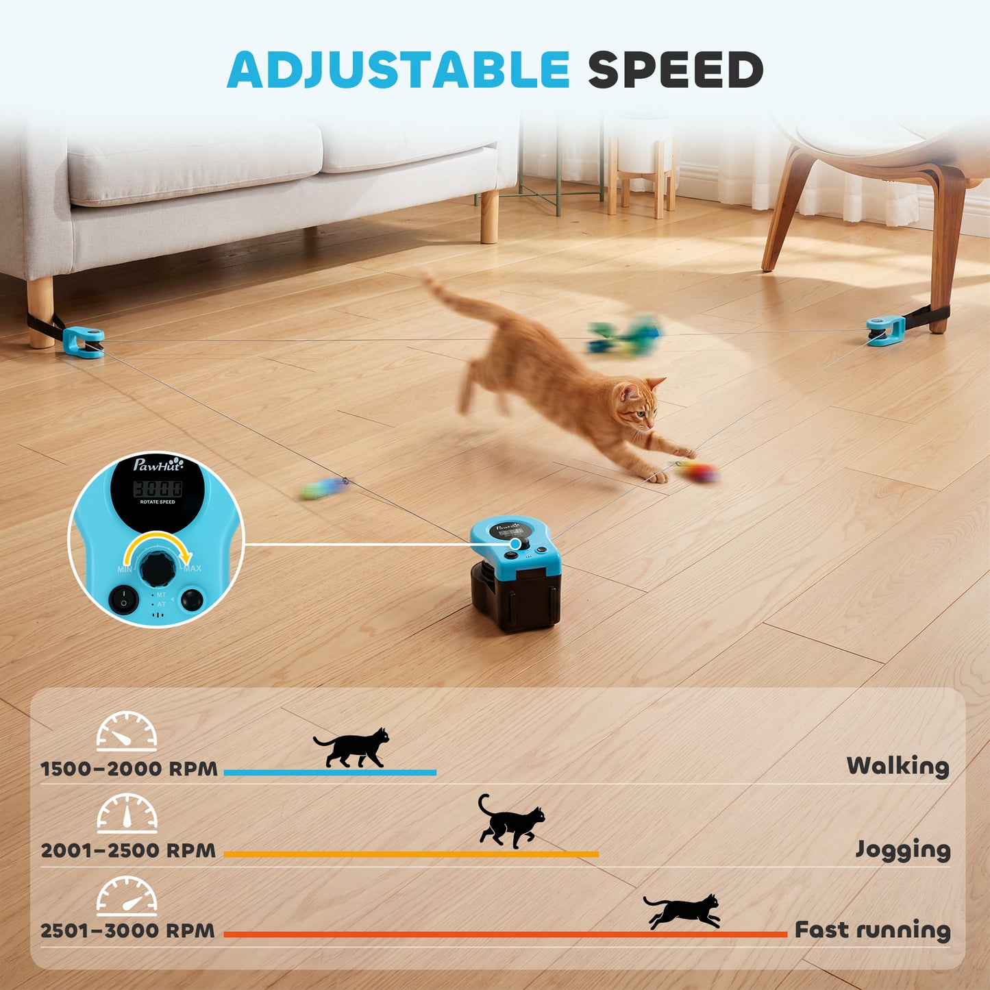 Interactive Cat Toy for Indoor Kittens & Adult with Adjustable Speed, DIY Track & Mouse Sound