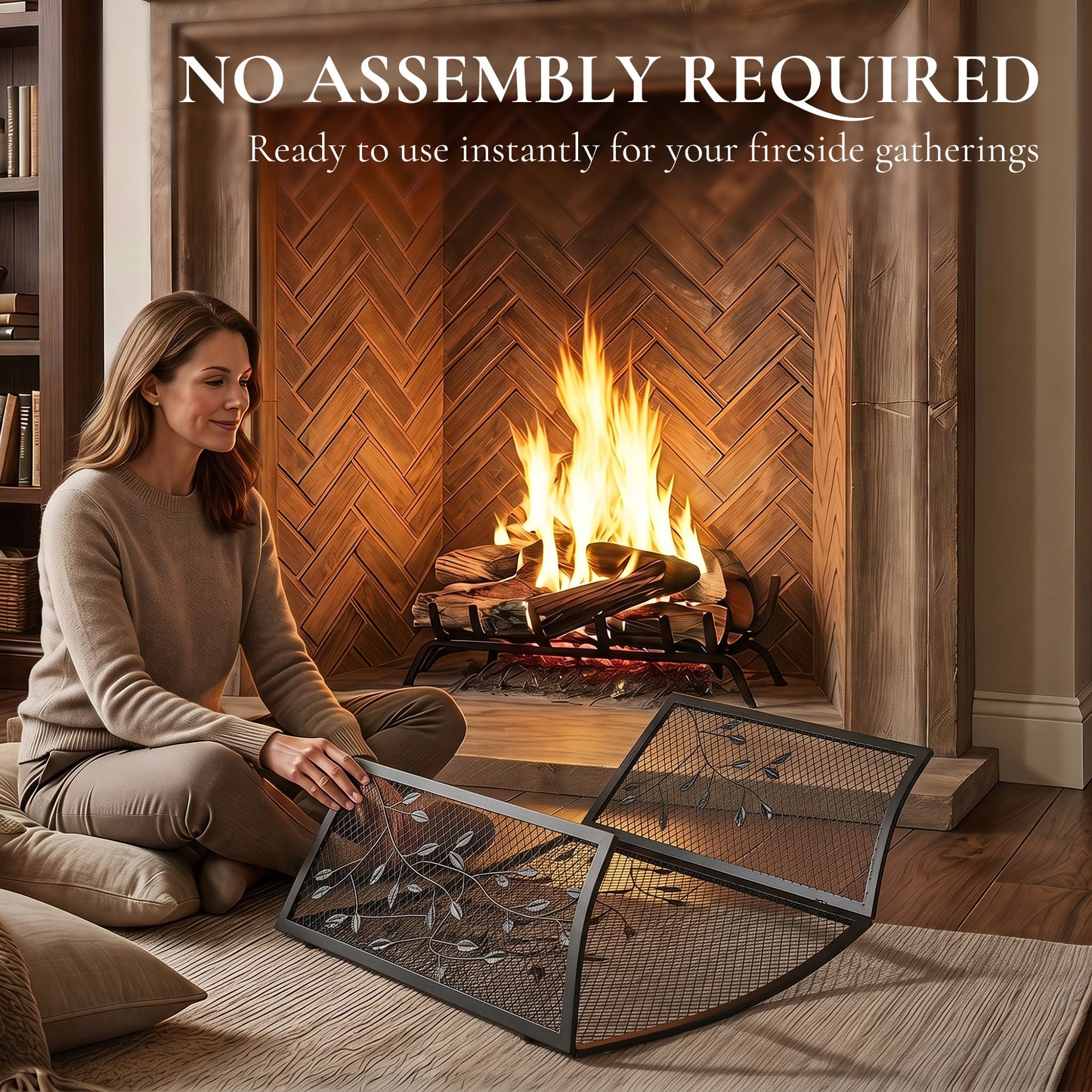 3-Panel Folding Fireplace Screen for Hearth Protection, Heat-Resistant Metal Fire Spark Guard, Black