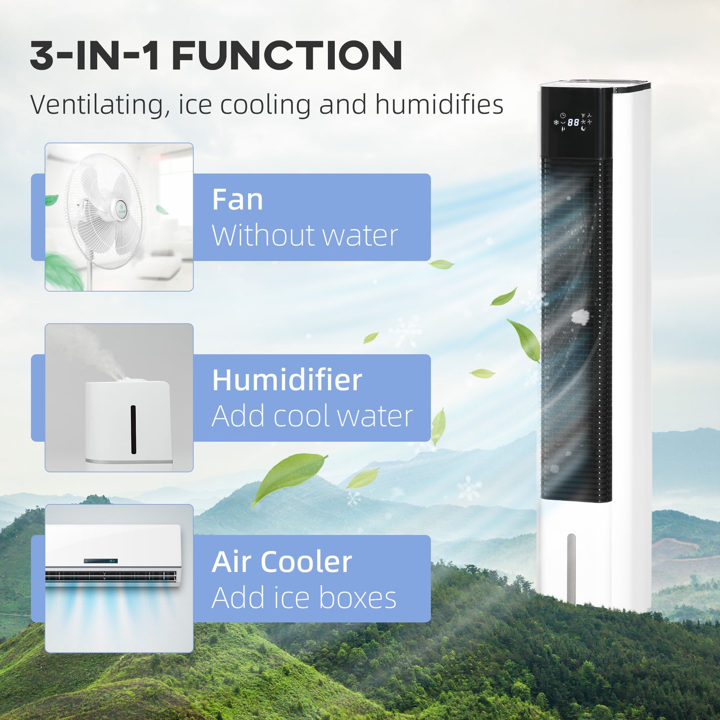 Portable Air Cooler, 6L Tank Humidifier Evaporative Ice Cooling Fan Water Conditioner Unit with 3 Modes, 3 Speed, Remote