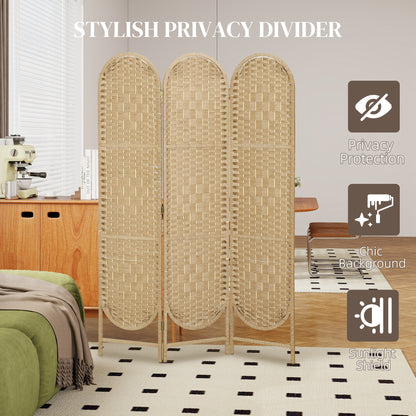 Freestanding Privacy Screen, 3 Panel Folding Room Divider for Living Room, Bedroom and Office, Natural Wood Finish