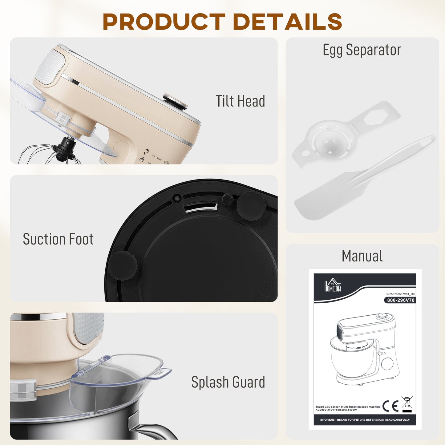 Stand Mixer, 6L 1400W Tilt-Head Food Mixer with 11 Speeds, Pulse & Fermentation Function, LED Display, Cream