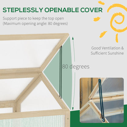 Wooden Cold Frame Garden Polycarbonate Greenhouse with Openable Top Cover, Grow House for Flowers, Vegetables, Plants