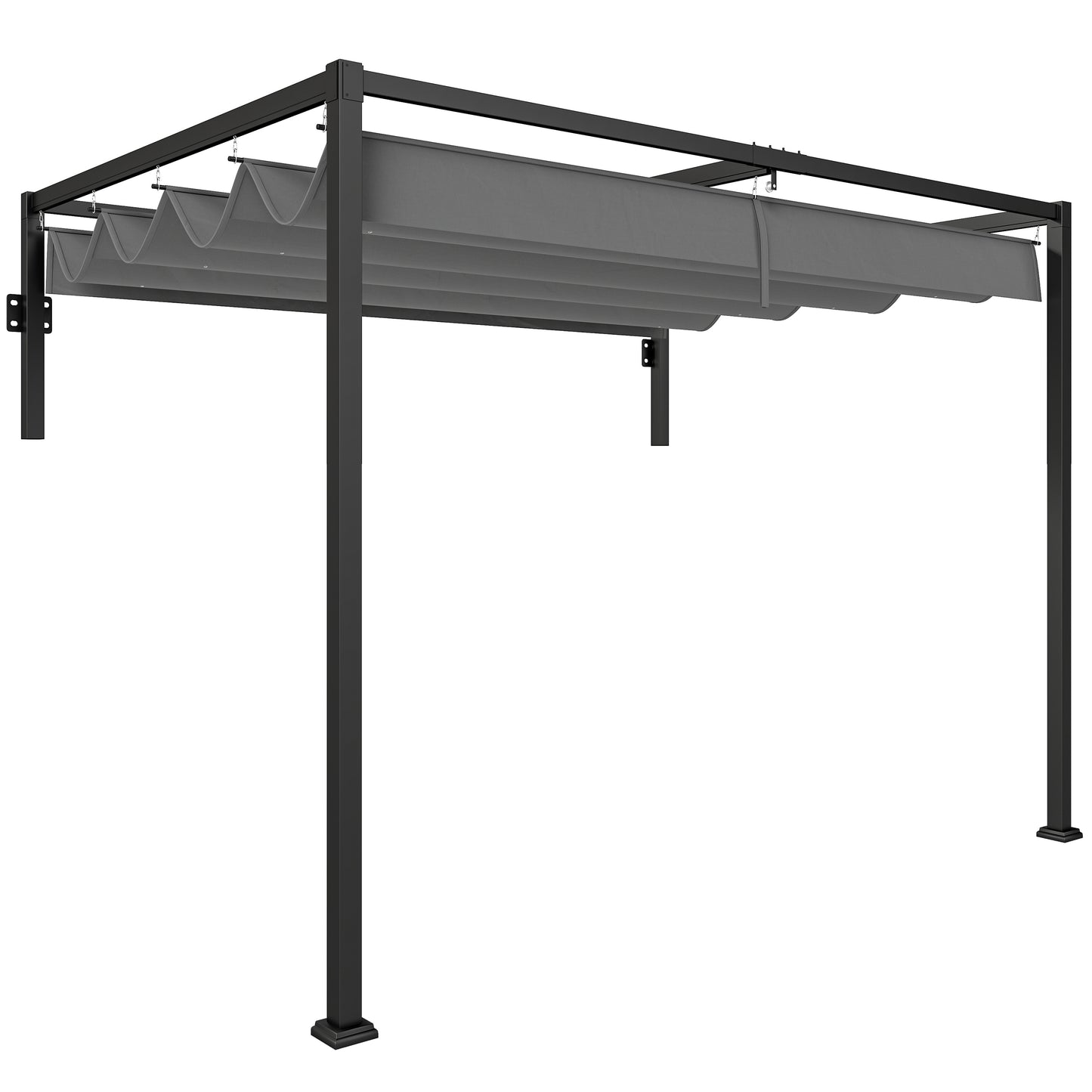 2 x 3(m) Lean To Steel Pergola, with Moving Fabric Canopy - Dark Grey