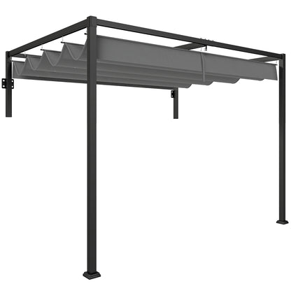 2 x 3(m) Lean To Steel Pergola, with Moving Fabric Canopy - Dark Grey
