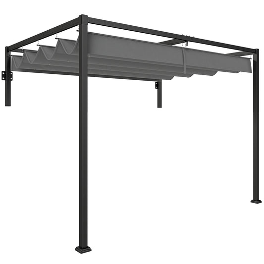 2 x 3(m) Lean To Steel Pergola, with Moving Fabric Canopy - Dark Grey