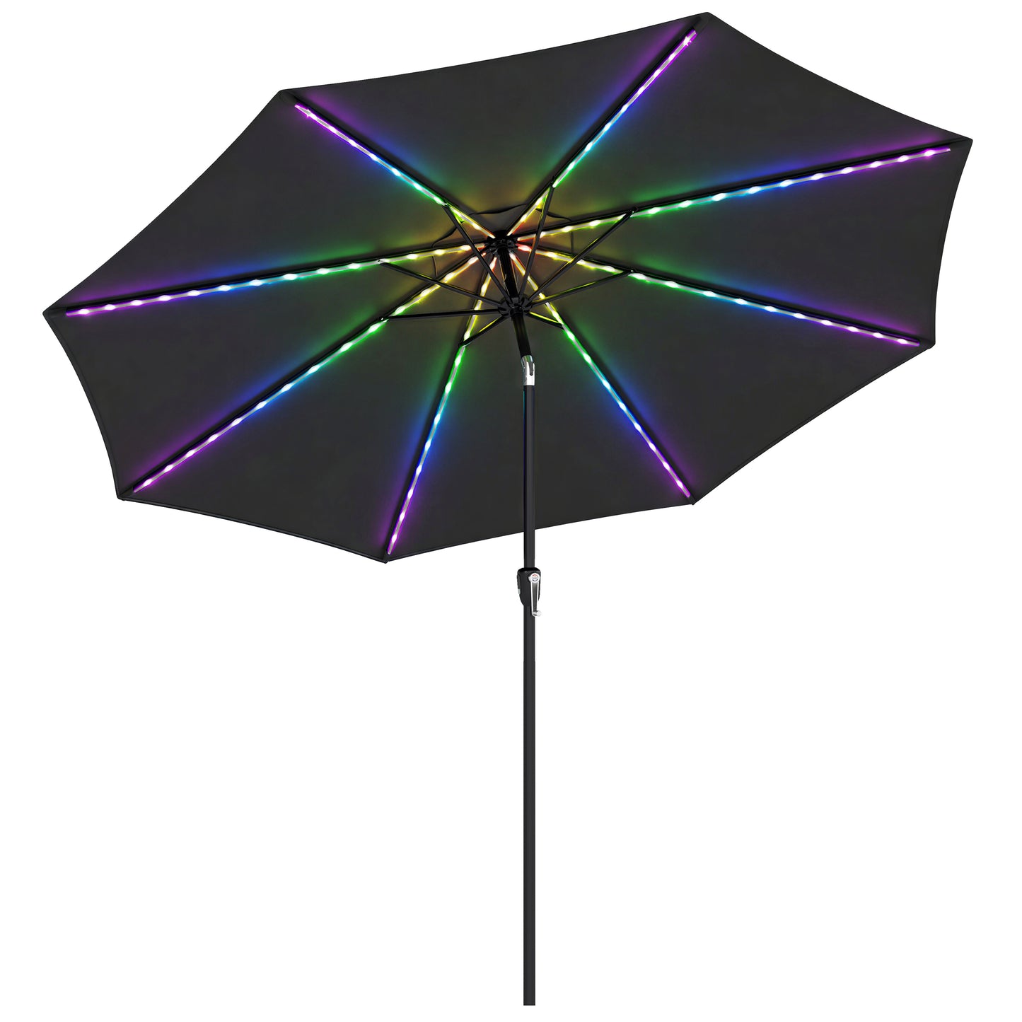 3 m Garden Parasol Umbrella with 112 Solar Powered LED Lights, Patio Umbrella with Crank Handle, Black