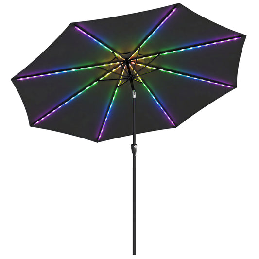 3 m Garden Parasol Umbrella with 112 Solar Powered LED Lights, Patio Umbrella with Crank Handle, Black