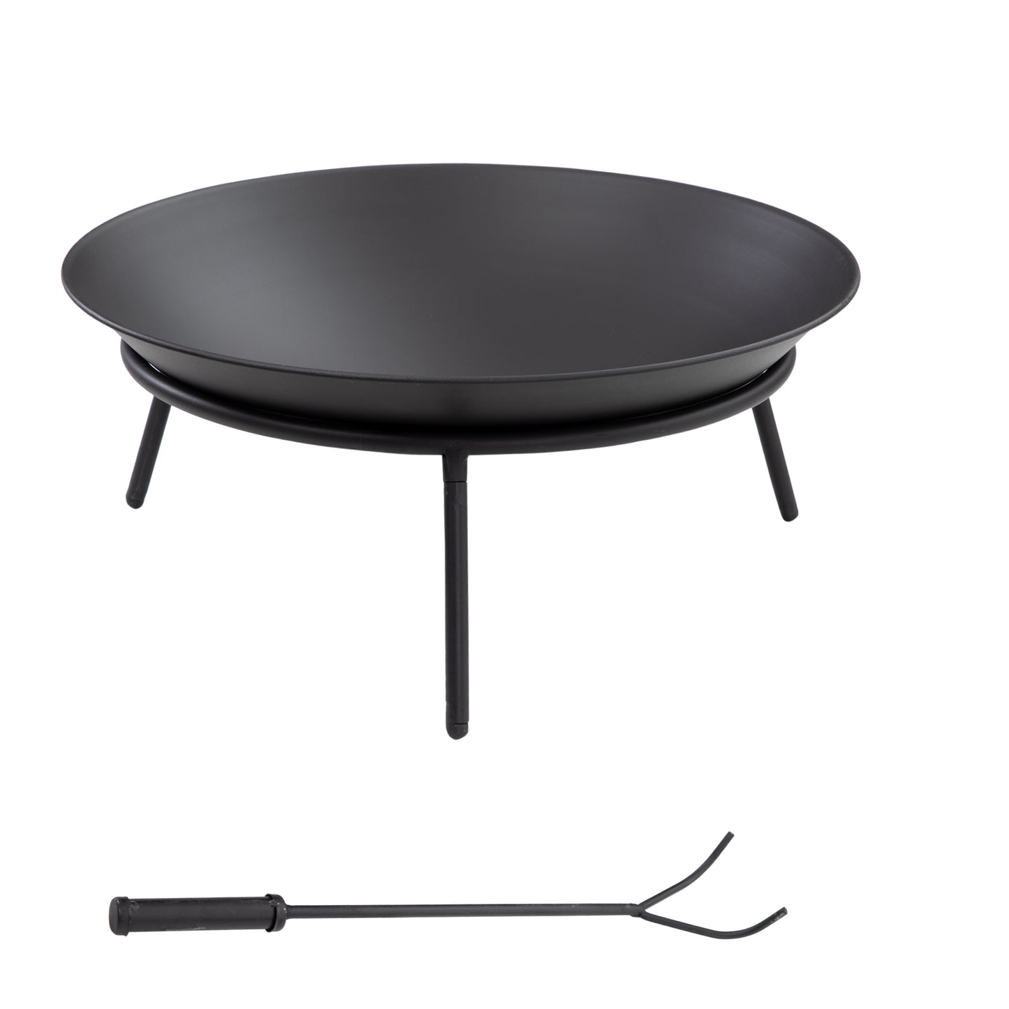 Outdoor Fire Pit, Portable Round Firepit with Poker, for Garden, Camping, Bonfire, Picnic, Dia. 47 x 21 cm, Black