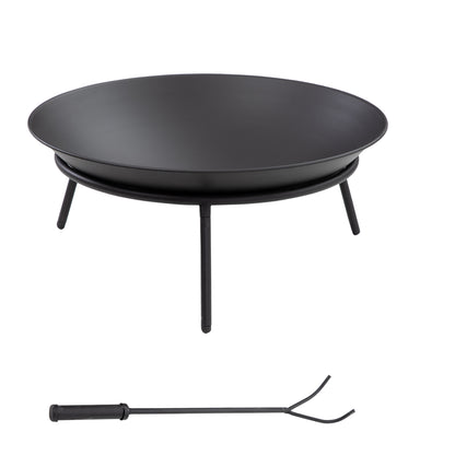 Outdoor Fire Pit, Portable Round Firepit with Poker, for Garden, Camping, Bonfire, Picnic, Dia. 47 x 21 cm, Black