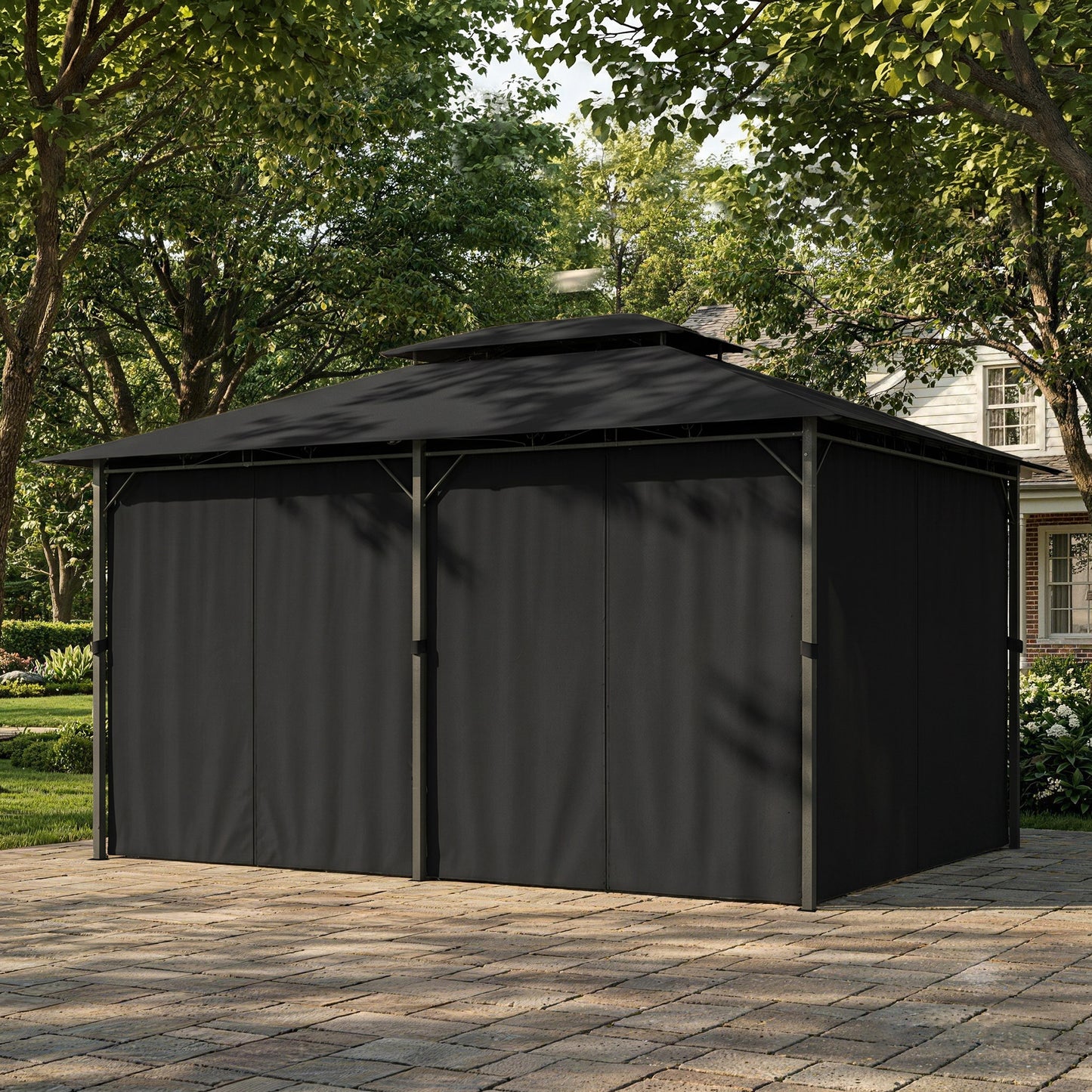 3 x 4m Steel Gazebo, with Curtains - Black