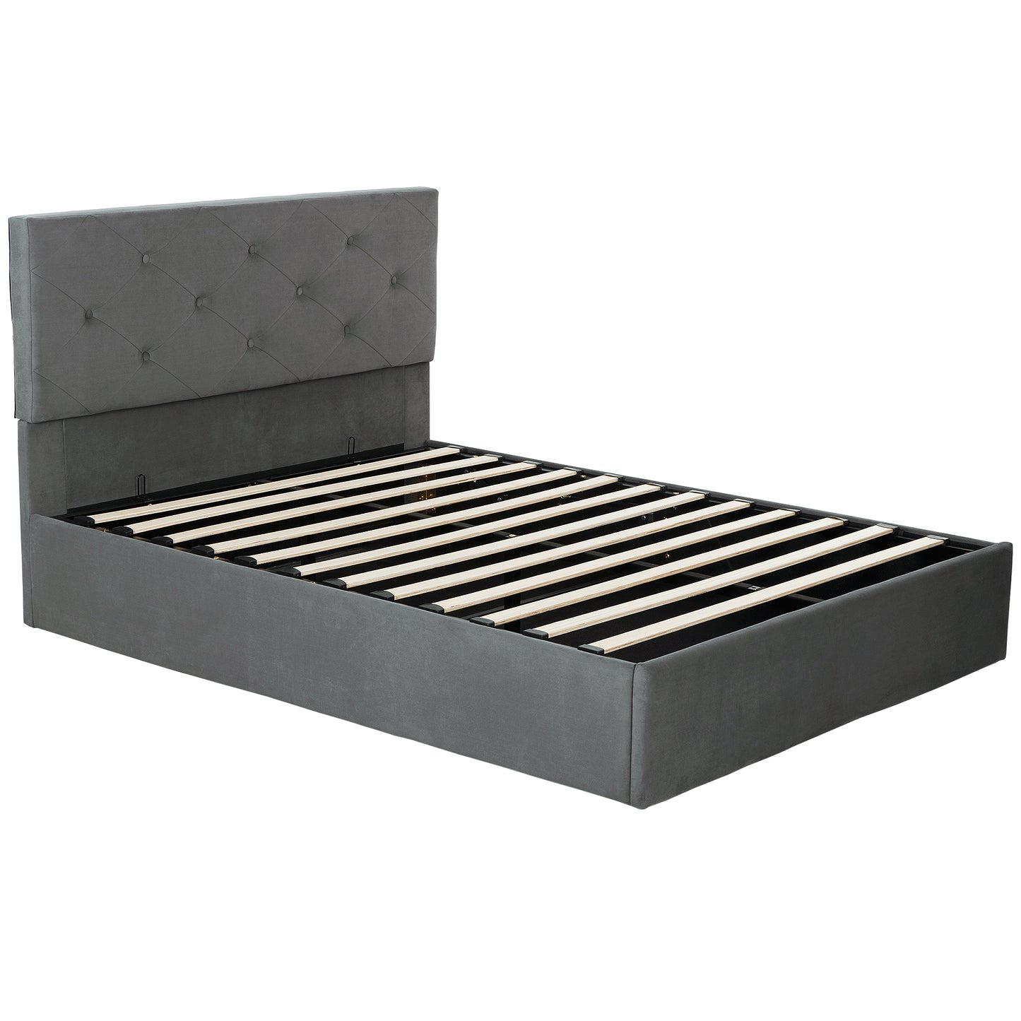 Double Bed Frame Gas End Lift Under Bed Storage Upholstered Platform Bed Tufted Headboard for 140 x 190 cm Mattress