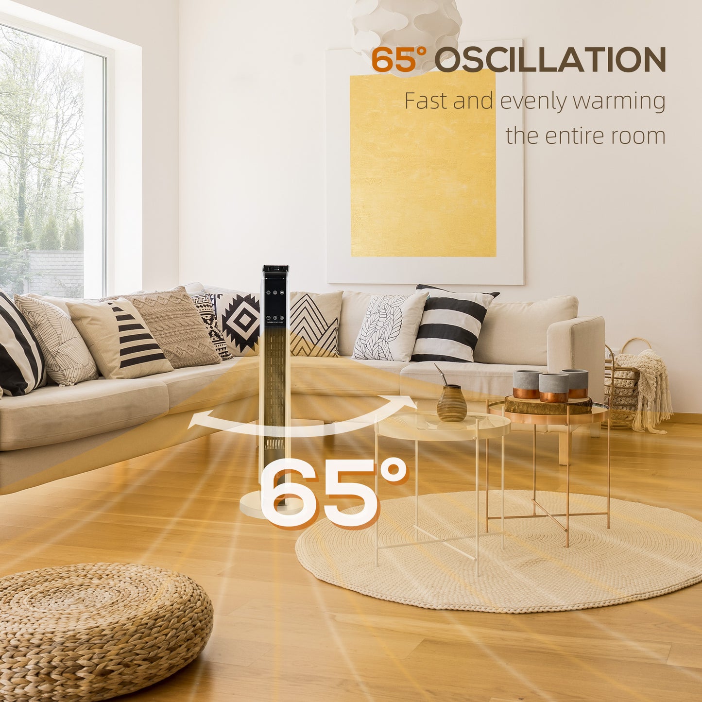1100W/2200W Space Heater with 65° Oscillation, Electric Heater with 2 Heat and Fan, 8-Hour Timer