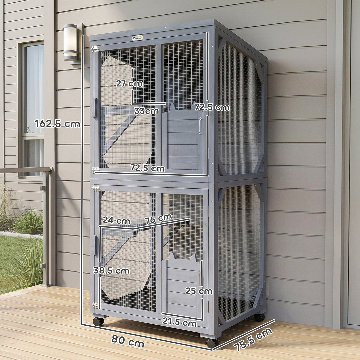 Movable Outdoor Catio with Resting Box, 3 Jumping Platforms, Waterproof Asphalt Roof for Outdoor Indoor