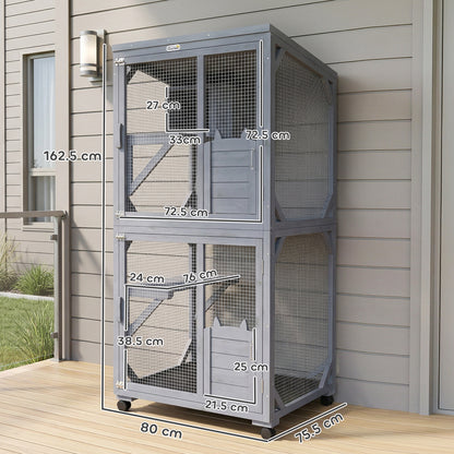 Movable Outdoor Catio with Resting Box, 3 Jumping Platforms, Waterproof Asphalt Roof for Outdoor Indoor