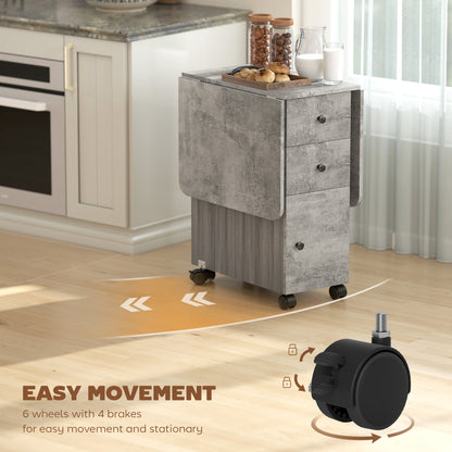 Multi-Storage Six-Person Drop Leaf Dining Table - Mixed Grey