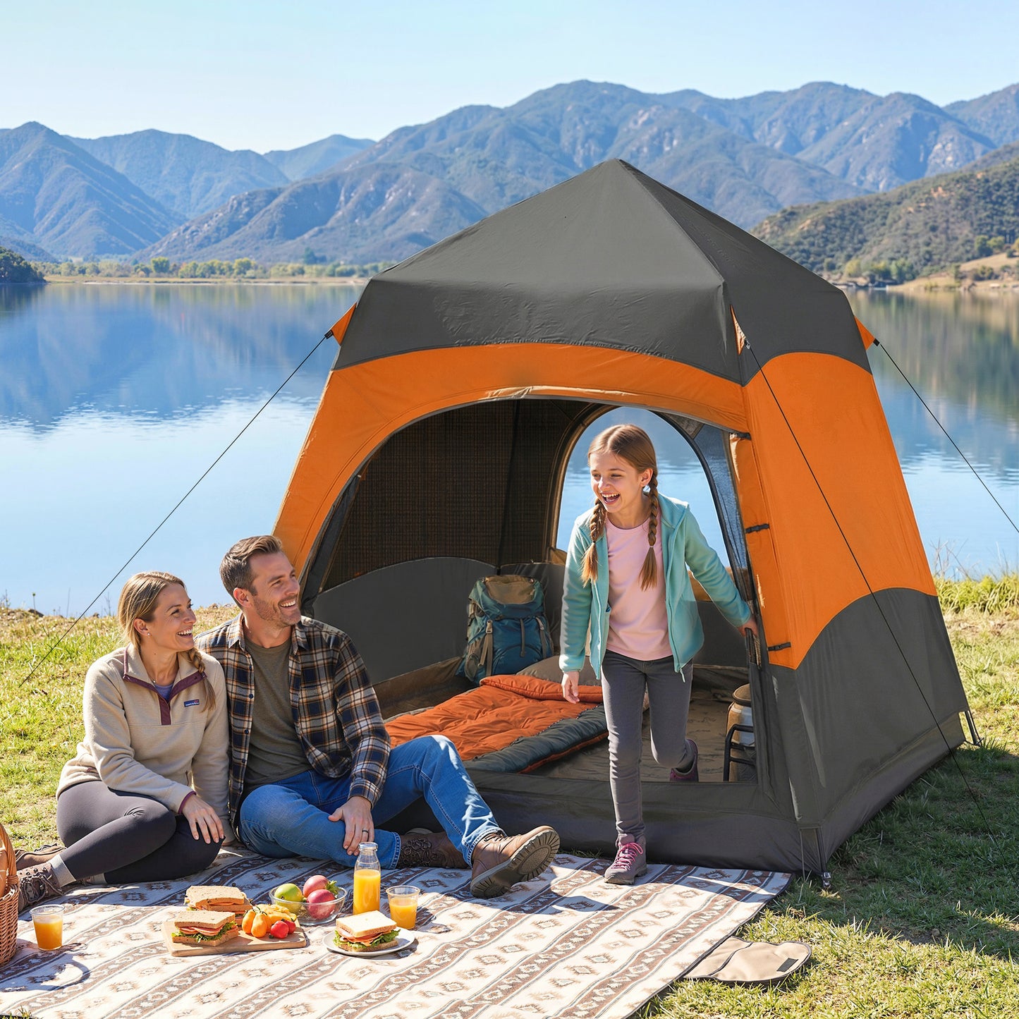 Double Layer Instant Pop Up Tent with Rainfly, Portable Camping Shelter with Sewn-in Groundsheet and Carry Bag, Orange