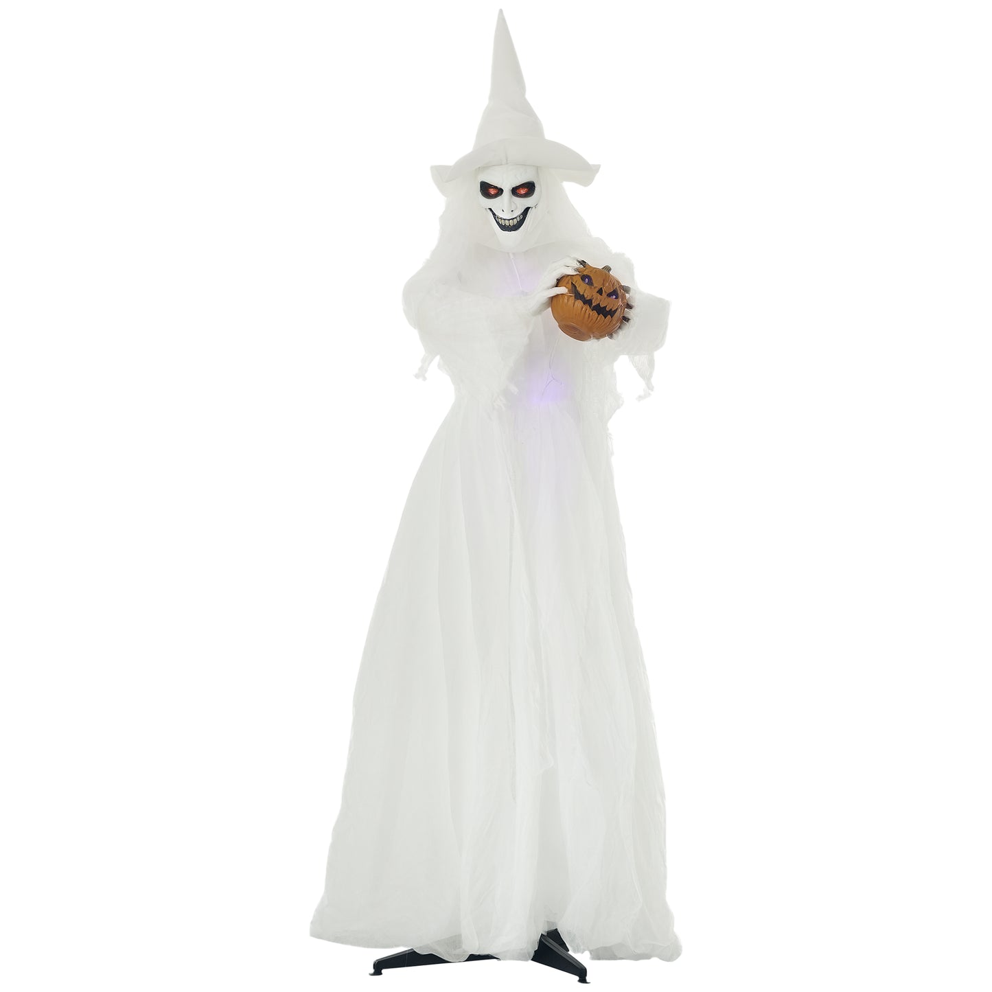 74 Inch Halloween Decorations White Witch Holding Pumpkin Head, Standing Skeleton Ghost Prop Life Size