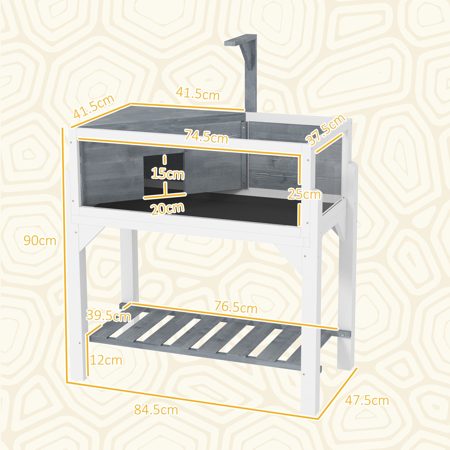 Wooden Tortoise House with Storage Shelf, Clear Observation Windows, Lamp Holder, Openable Top, Built-in Tray, Grey