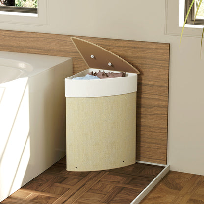 Bamboo Laundry Basket with Lid, 55L Corner Laundry Hamper with Removable Washable Liner Bag