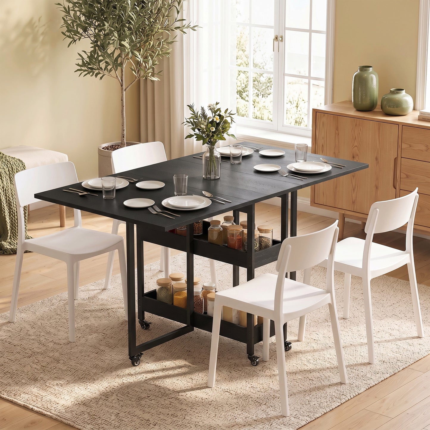 Four-Person Drop Leaf Table - Black Wood-Effect