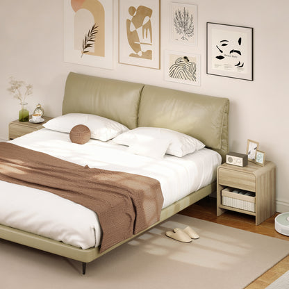 Bedside Tables Set of 2, Nightstands with Rounded Corners, Modern Side Table with Silent Drawer for Bedroom, Natural