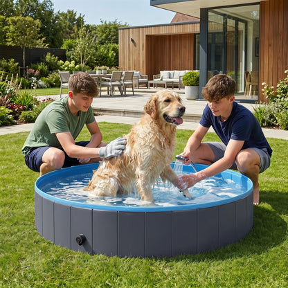Foldable Dog Pool for Puppies and Ducks Dog Paddling Pool Bath Tub, Dark Grey, 140 x 30cm