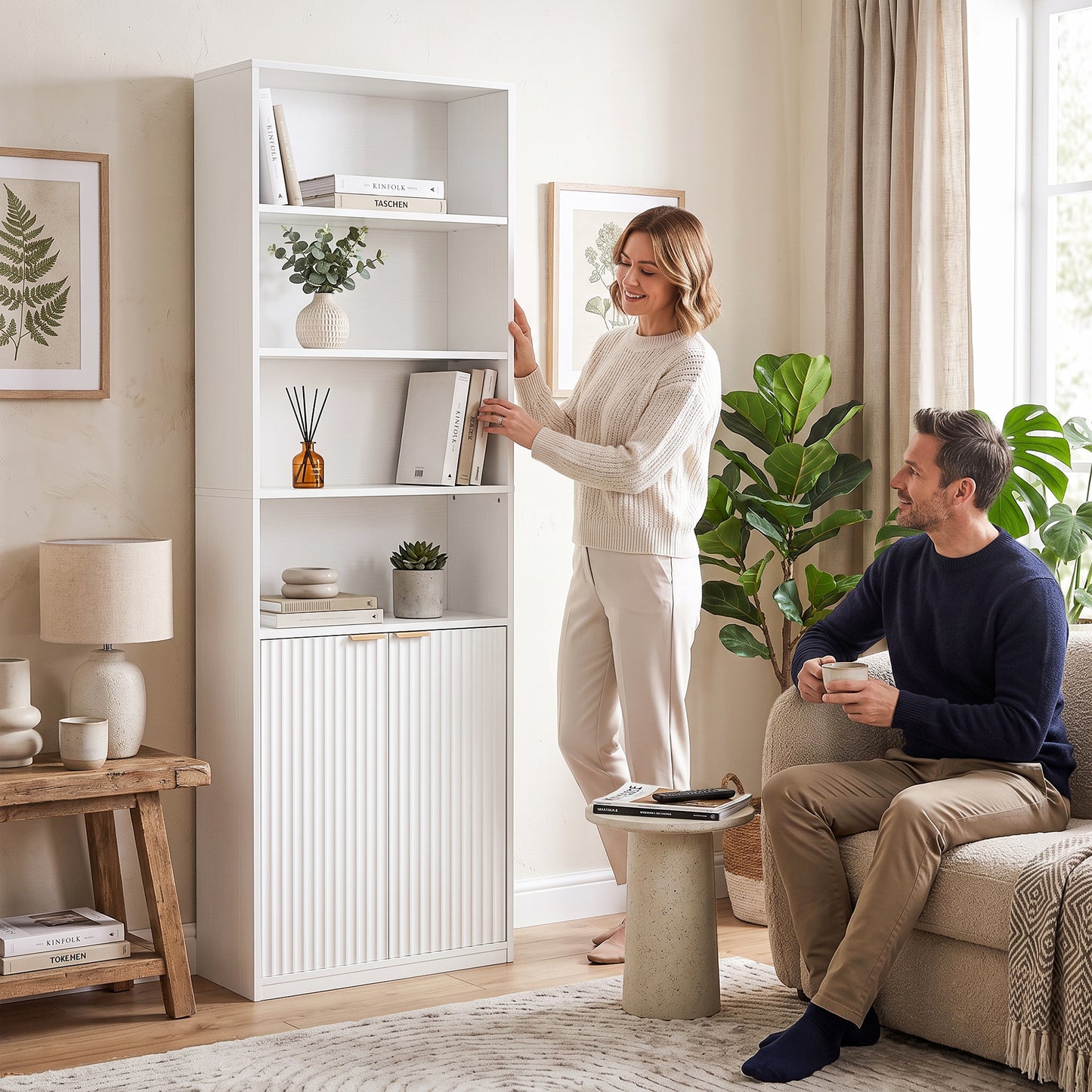 Bookcase Adjustable Shelf Bookshelf Anti-Tip Hardware 6-Tier, White