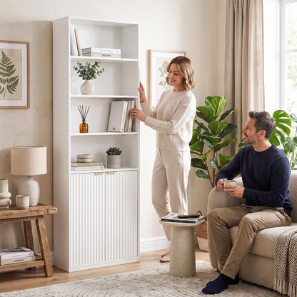 Bookcase Adjustable Shelf Bookshelf Anti-Tip Hardware 6-Tier, White
