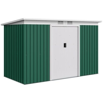 9ft x 4ft Metal Garden Shed, Outdoor Tool House with Foundation Kit, Ventilations and Double Doors, Deep Green