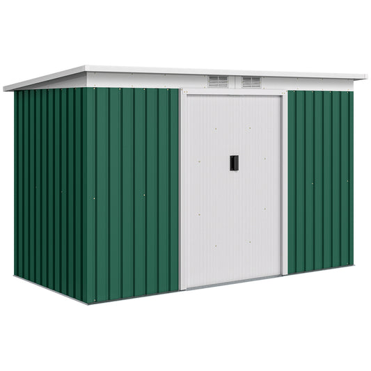 9ft x 4ft Metal Garden Shed, Outdoor Tool House with Foundation Kit, Ventilations and Double Doors, Deep Green