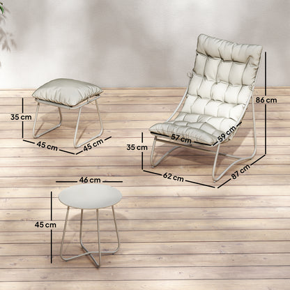 Bistro Set for Garden, 3 Piece Outdoor Table and Chair with Footstool and Removable Cushions, Comfy Balcony Furniture